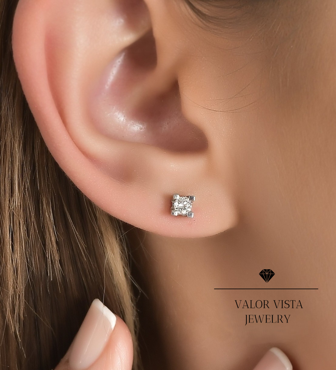 Round Diamond Stud Earring 14k Gold