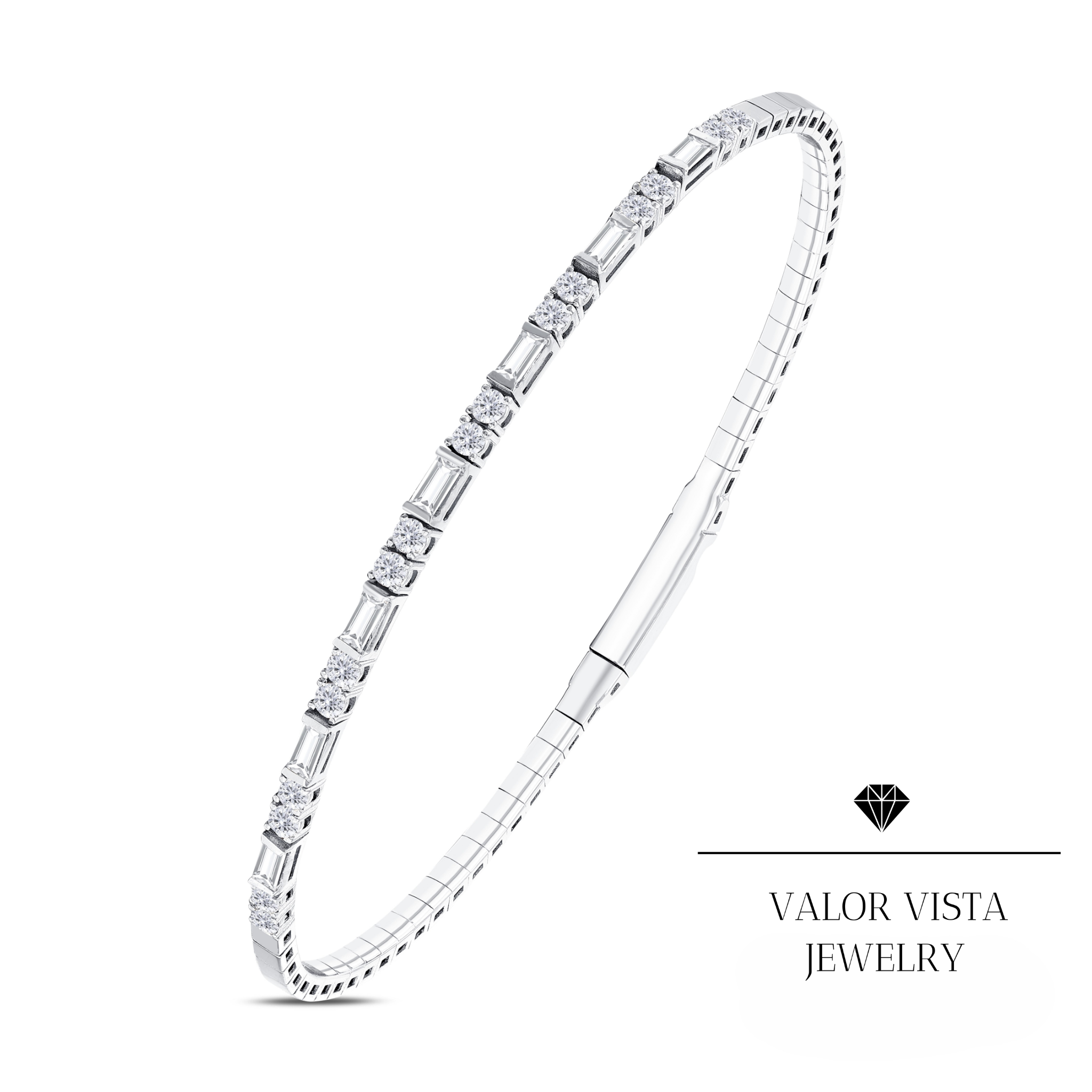 0.90 ct. Baguette and Round Diamond Flexible Bracelet 14k Gold