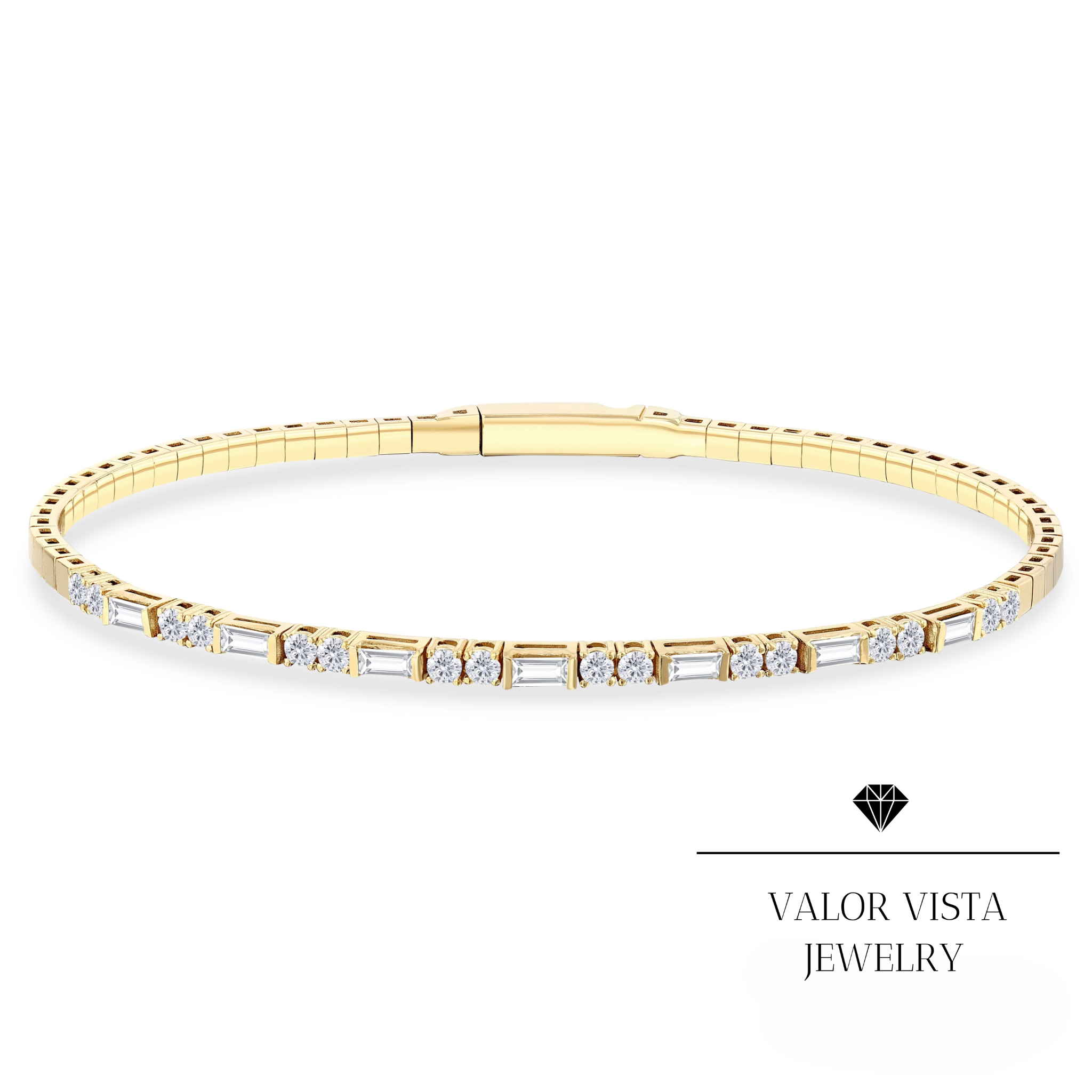 0.90 ct. Baguette and Round Diamond Flexible Bracelet 14k Gold