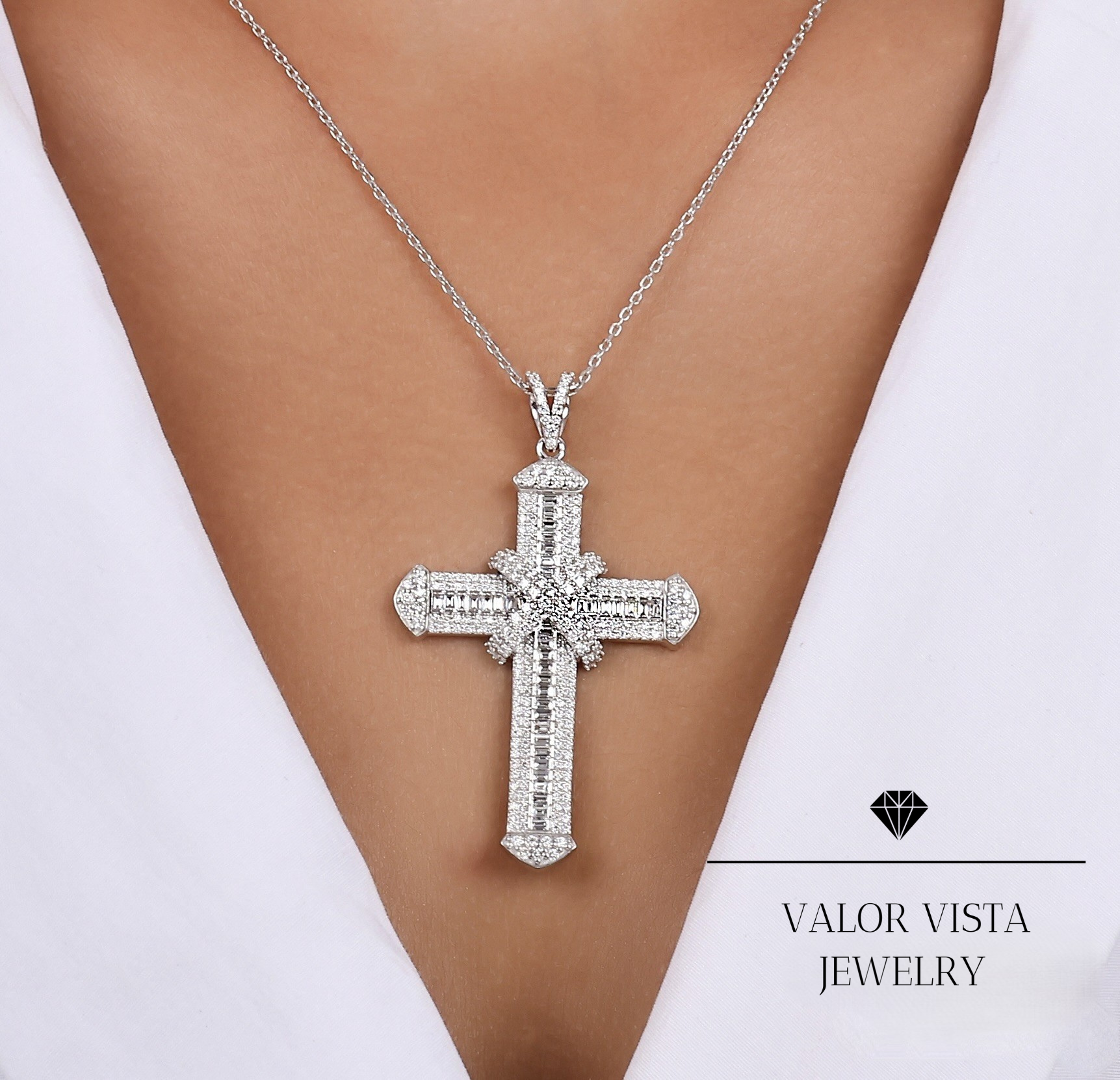 1.50 ct.Diamond Cross Necklace 14k Gold