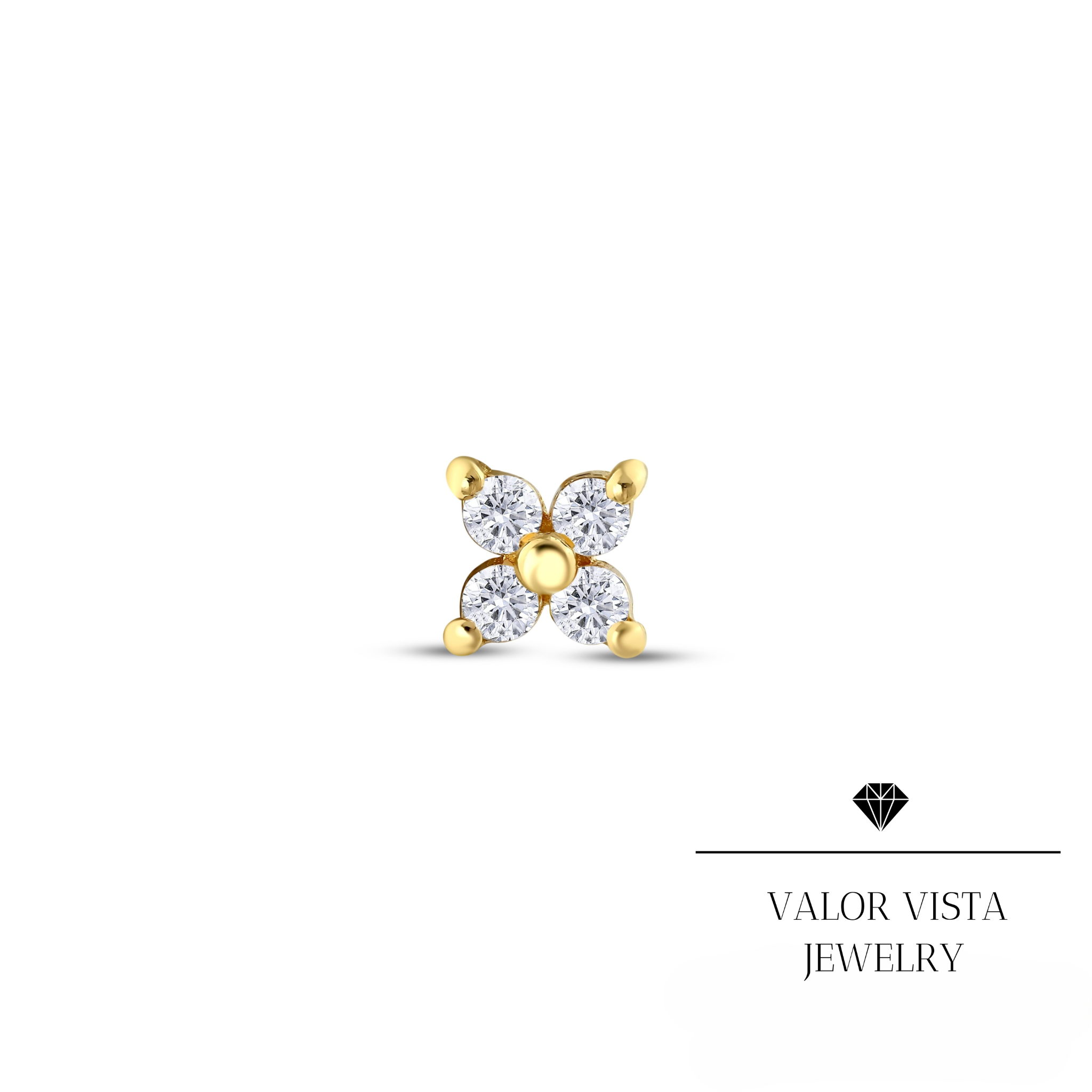 Flower Diamond Helix Pİercing 14k Gold