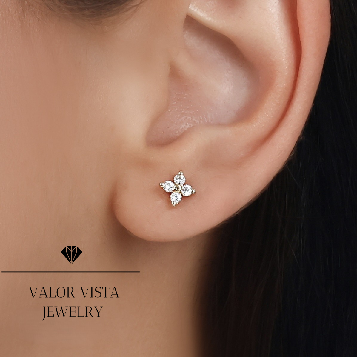 Flower Diamond Helix Pİercing 14k Gold