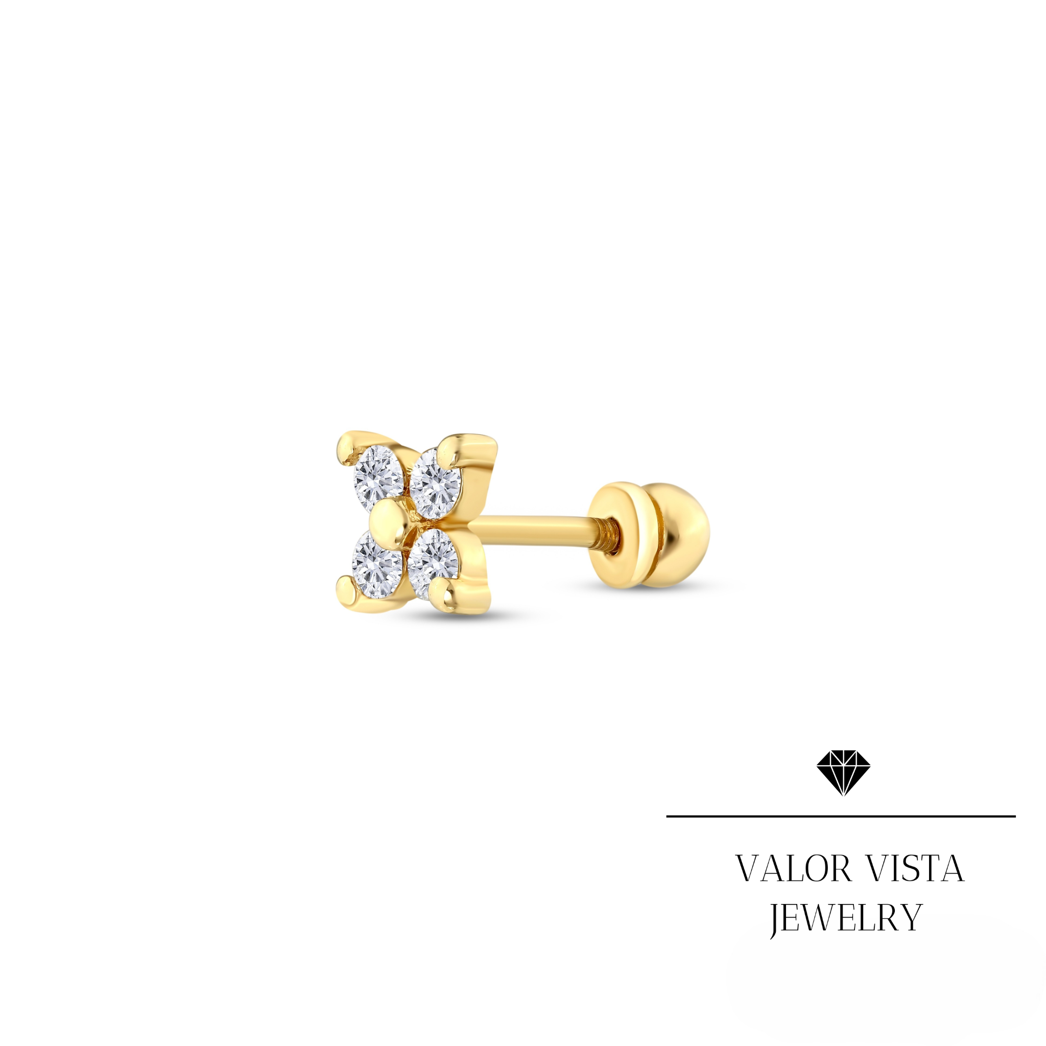 Flower Diamond Helix Pİercing 14k Gold