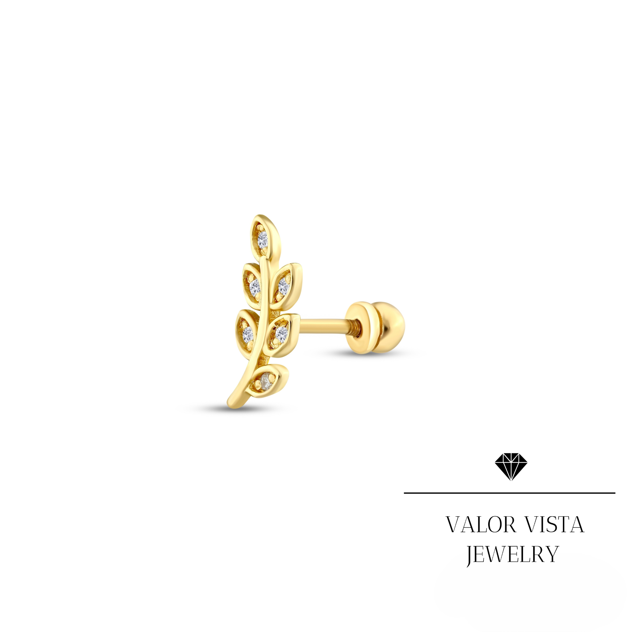 Leaf Diamond Helix Piercing 14k Gold