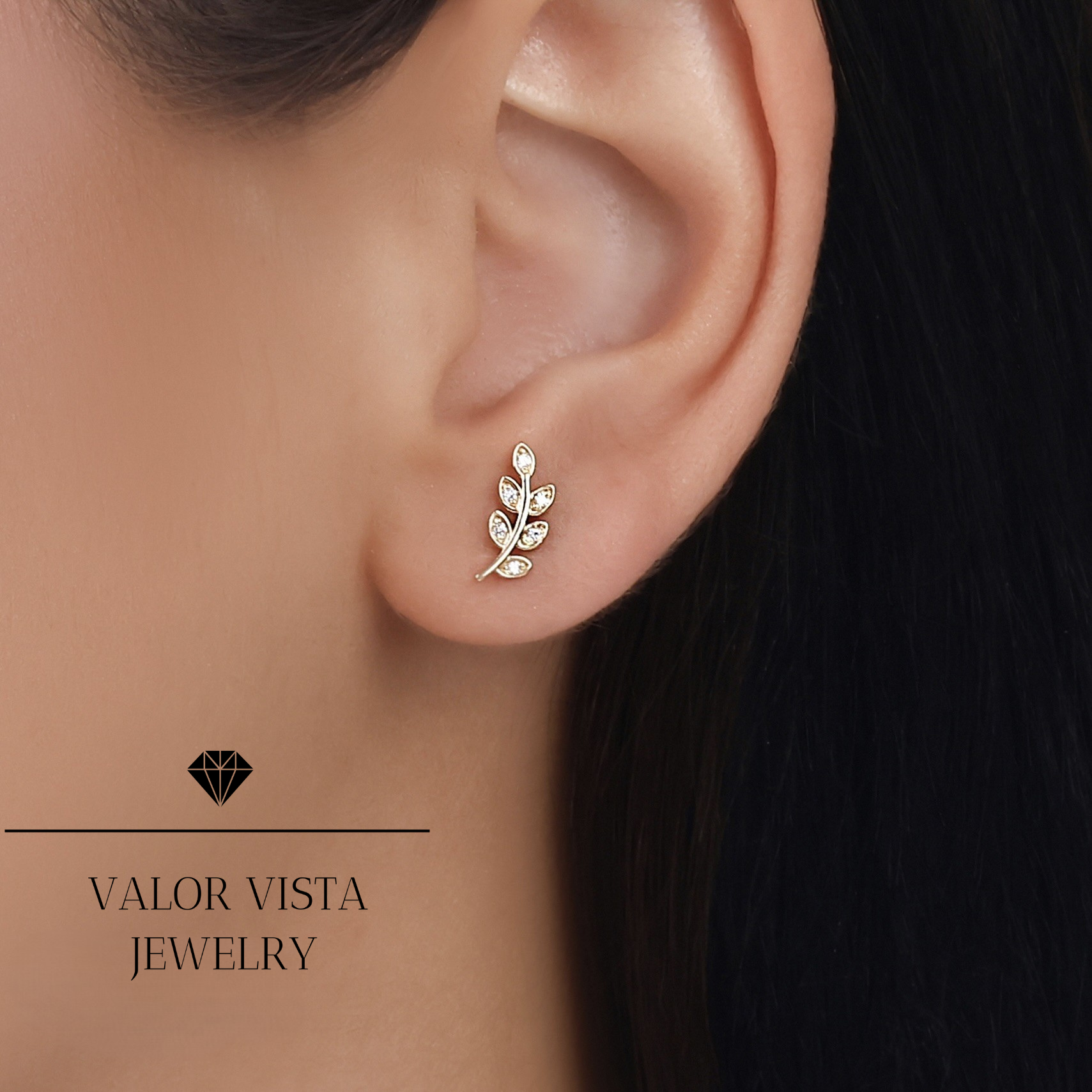 Leaf Diamond Helix Piercing 14k Gold