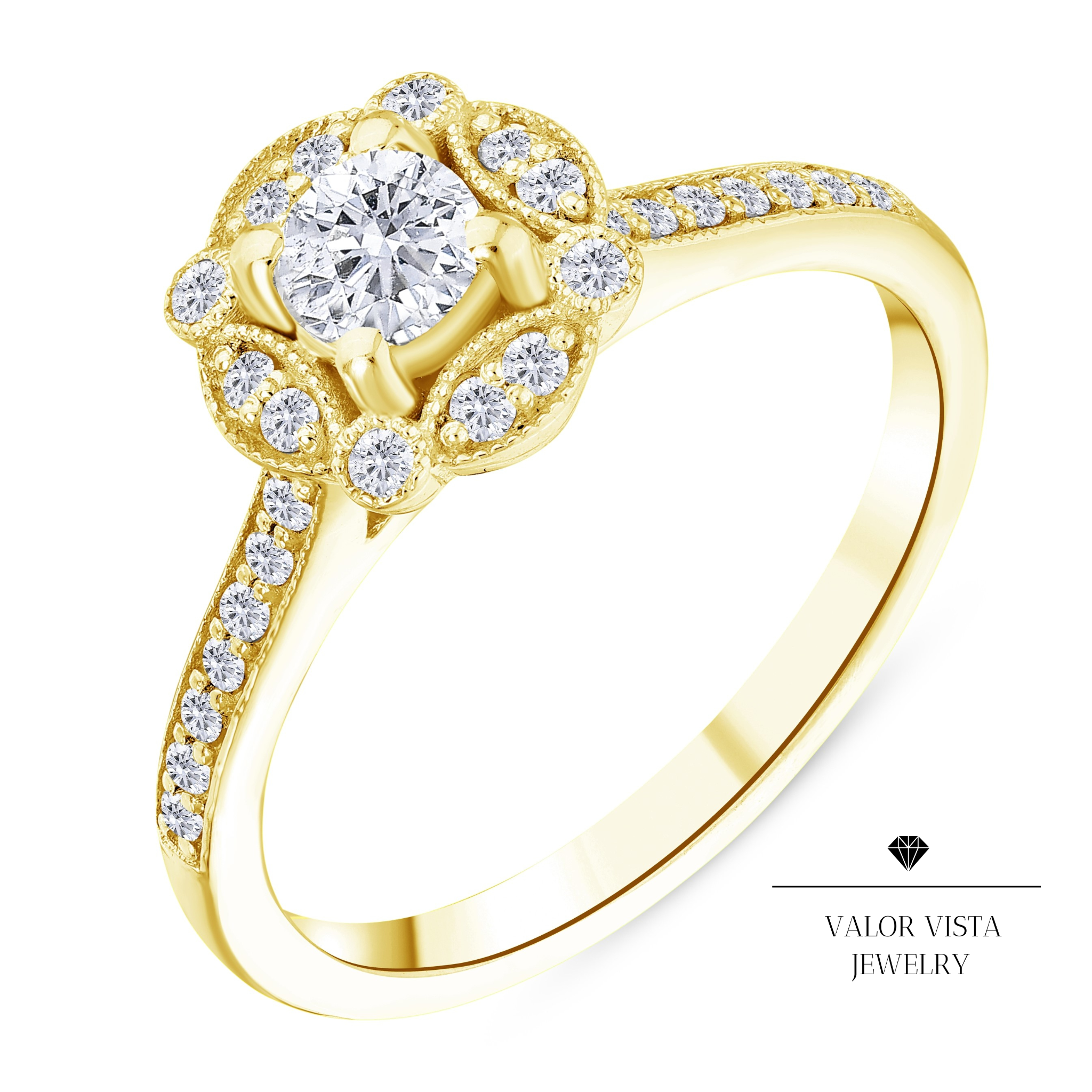 0.50 Ct. Natural Diamond Vintage Design ''Celestia'' Ring in 18K Gold