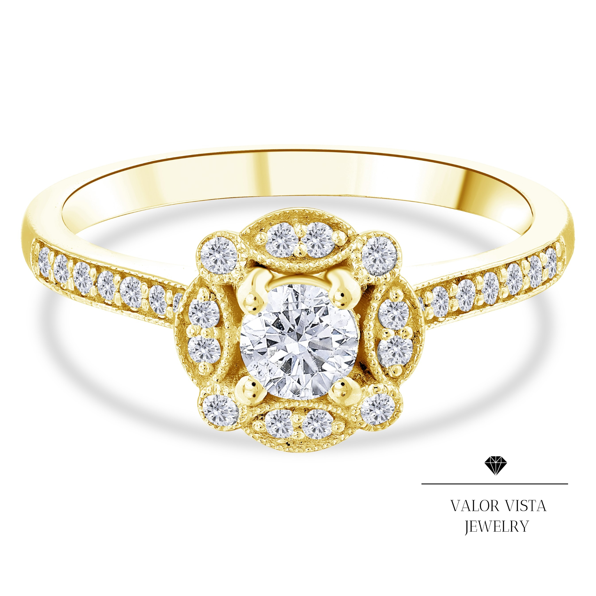 0.50 Ct. Natural Diamond Vintage Design ''Celestia'' Ring in 18K Gold