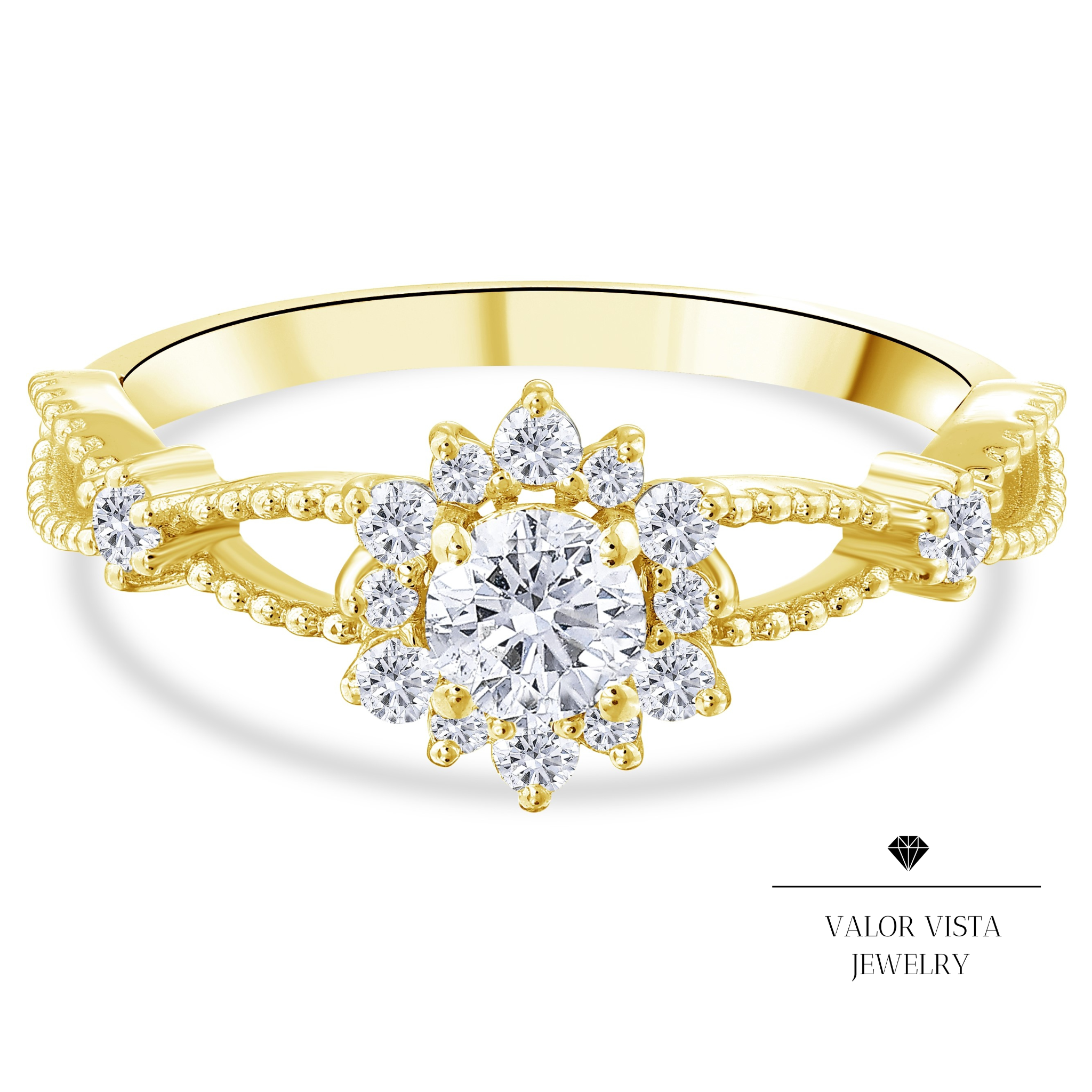 0.55 Ct. Natural Diamond Vintage Design ''Lotus'' Ring in 18K Gold